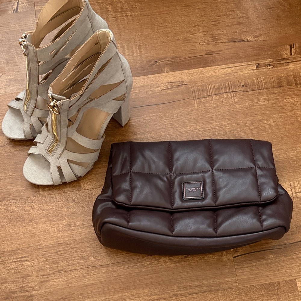 Victoria's Secret Brown Quilted Cosmetic Case with Logo Patch
